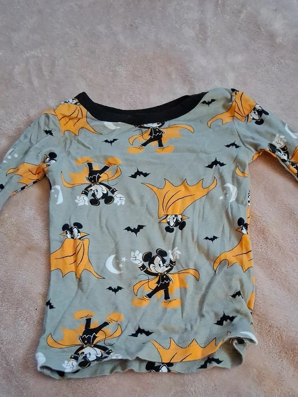 Disney Grey and Orange Halloween Pajama Set with Bat Print